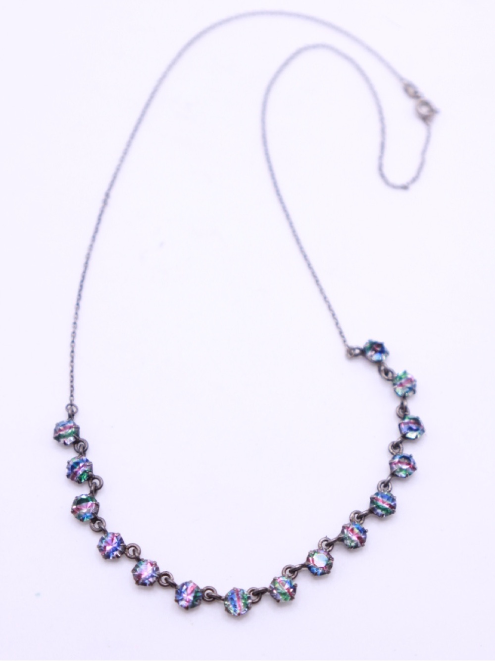 1930s Czech Art Deco 835 Silver Iris Glass Riviere Necklace